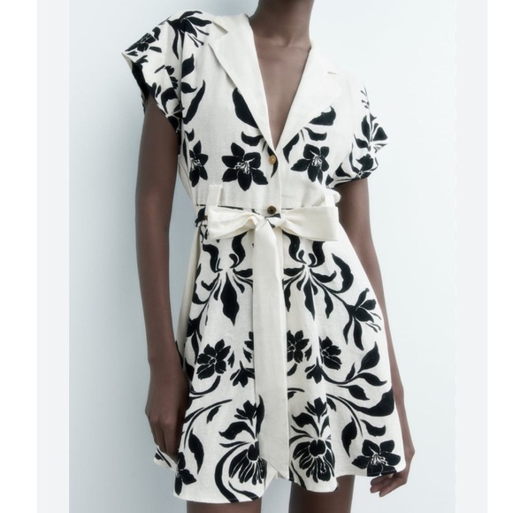 Zara LINEN BLEND PRINTED DRESS size small - Picture 1 of 15